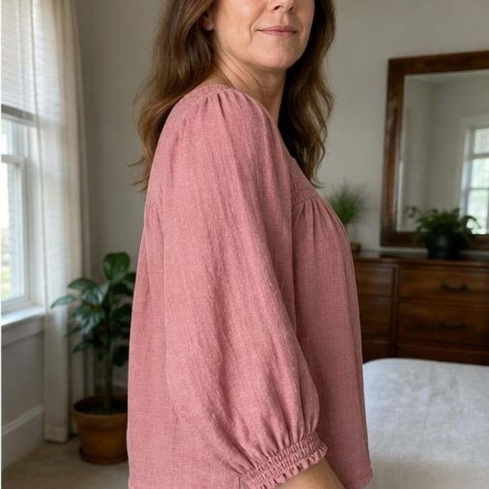 Rust Tie Neck Blouse - Picture 3 of 6